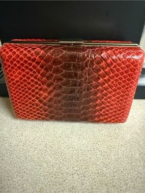 Vintage Banana Republic Red Python-Embossed Evening Clutch -